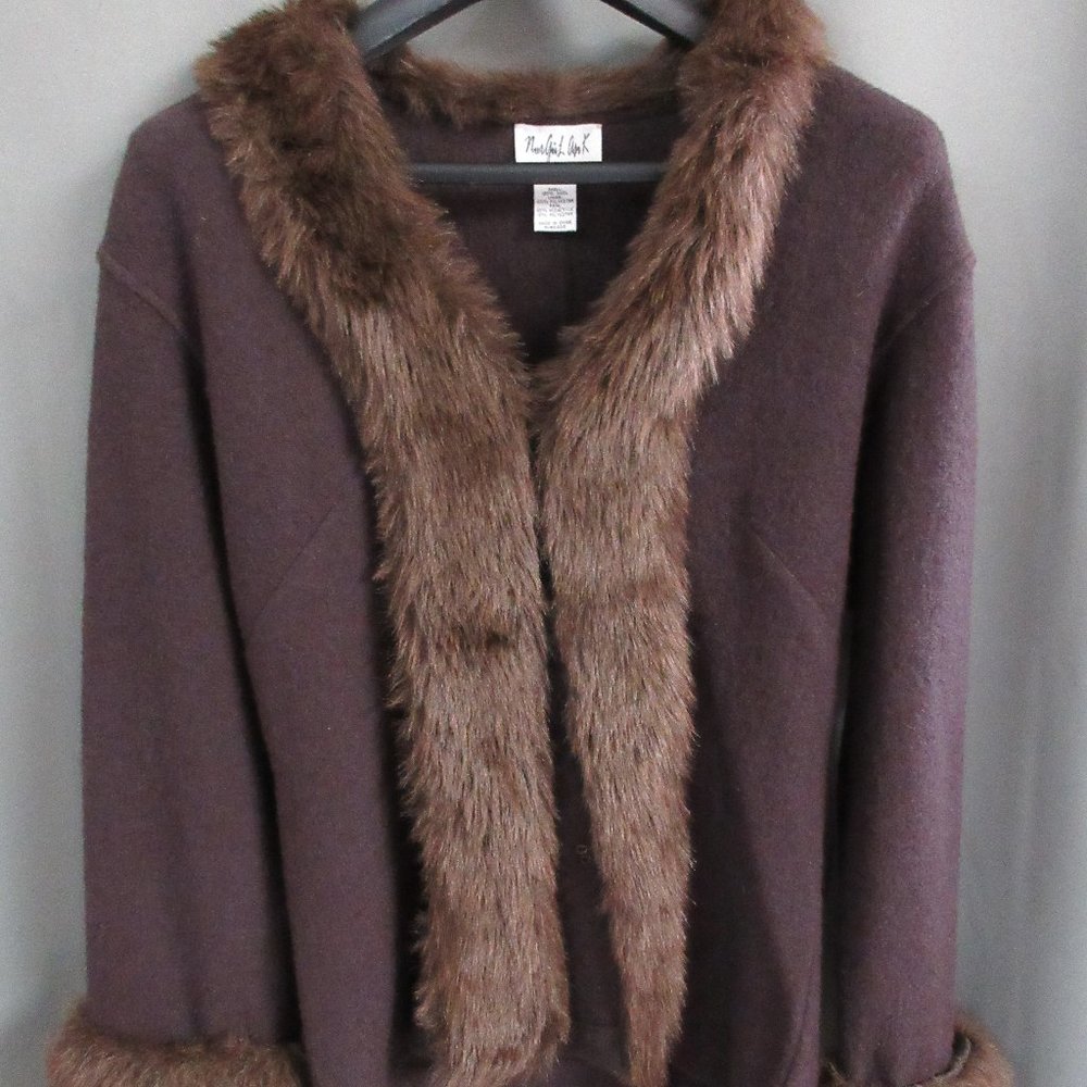 Wool Faux Fur Trimmed Sweater Jacket
